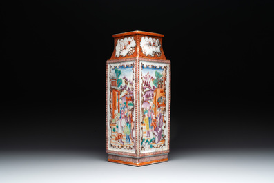 A Chinese Canton famille rose 'mandarin subject' lozenge-shaped vase, Qianlong