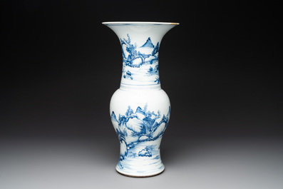 A Chinese blue and white 'landscape' 'yenyen' vase, Kangxi
