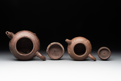 Five Chinese Yixing stoneware teapots, 19/20th C.