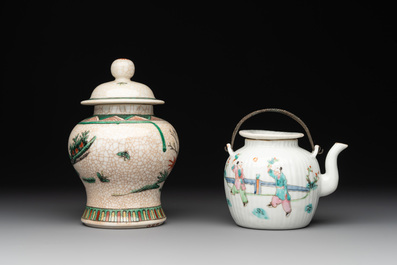 13 Chinese famille rose, verte and iron-red-decorated wares, Kangxi and later