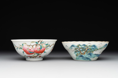 Two Chinese famille rose 'peach' and 'landscape' bowls, Tongzhi and Guangxu marks and of the period