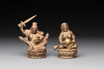 A Tibetan kapala and two Sino-Tibetan bronze figures, 19/20th C.