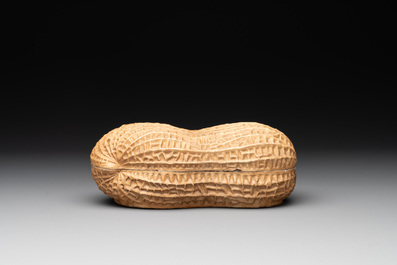 A Chinese celadon-glazed brush washer and a peanut nesting box, 20th C.