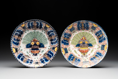 Eight polychrome Dutch Delft plates, 18th C.