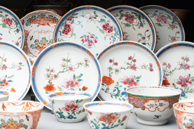 35 Chinese famille rose and Dutch-decorated cups and saucers, Yongzheng/Qianlong