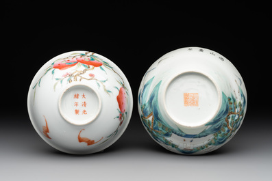 Two Chinese famille rose 'peach' and 'landscape' bowls, Tongzhi and Guangxu marks and of the period
