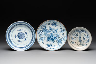 Nine Chinese monochrome, blue, white and famille rose wares, 18/19th C.