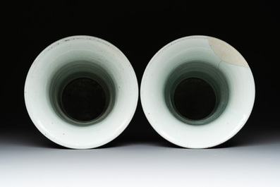A pair of Chinese wucai 'gu' vases with narrative design, Transitional period