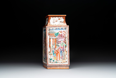 A Chinese Canton famille rose 'mandarin subject' lozenge-shaped vase, Qianlong