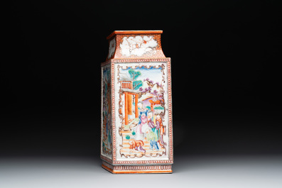 A Chinese Canton famille rose 'mandarin subject' lozenge-shaped vase, Qianlong