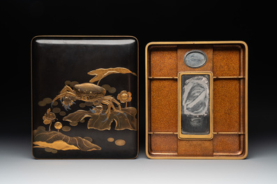 A Japanese lacquerware suzuribako or writing box depicting a crab, Meiji, 19th C.