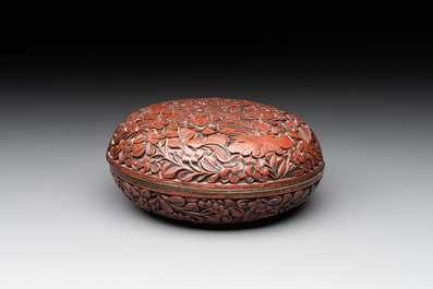 Two Chinese snuff bottles, four soapstone seals and a lacquer covered box, 20th C.