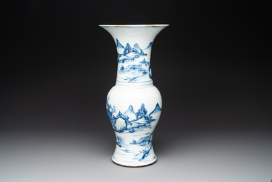 A Chinese blue and white 'landscape' 'yenyen' vase, Kangxi