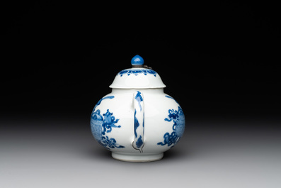 A Chinese blue and white 'antiquities' teapot, Jiajing mark, Kangxi