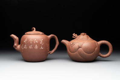 Five Chinese Yixing stoneware teapots, 19/20th C.