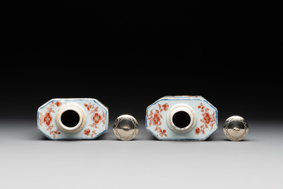 Ten Chinese Imari-style, blue and white tea caddies, Kangxi/Yongzheng