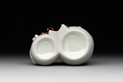 A Chinese celadon-glazed brush washer and a peanut nesting box, 20th C.