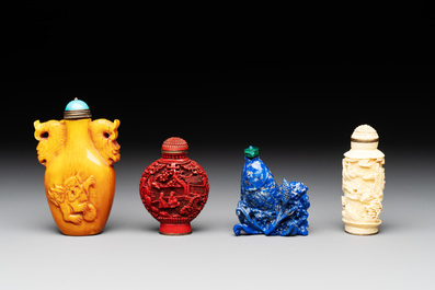 11 Chinese lacquer, carved stone and porcelain wares,  20th C.