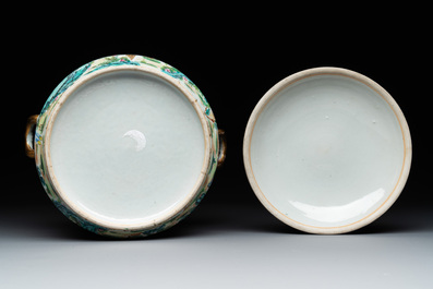 A pair of Chinese Canton famille rose armorial tureens, inner bowls and covers with the arms of Clerke, 19th C.