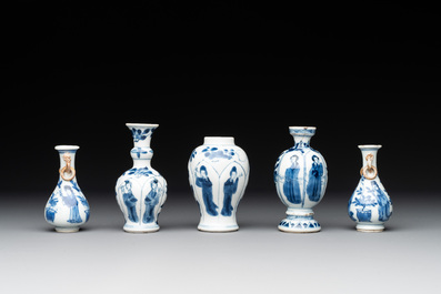Five Chinese blue and white 'Long Eliza' miniature vases, Kangxi