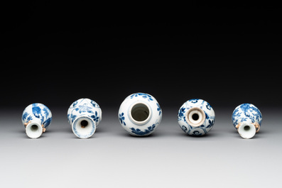 Five Chinese blue and white 'Long Eliza' miniature vases, Kangxi
