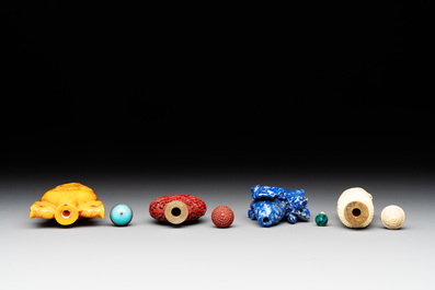 11 Chinese lacquer, carved stone and porcelain wares,  20th C.