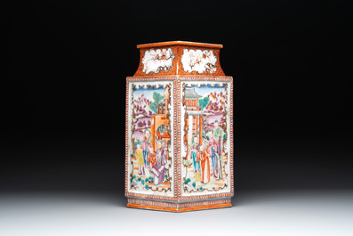 A Chinese Canton famille rose 'mandarin subject' lozenge-shaped vase, Qianlong