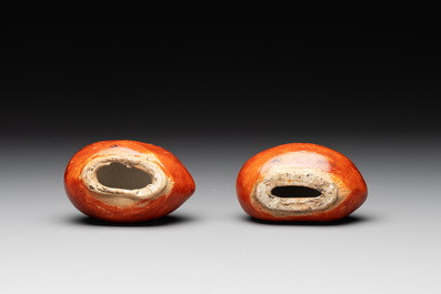 A Chinese celadon-glazed brush washer and a peanut nesting box, 20th C.