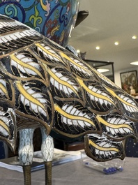 A pair of large and impressive Chinese cloisonn&eacute; 'dragons and cranes' censers and covers, 19/20th C.