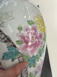A pair of Chinese famille rose vases and two vases, Qianlong mark, 20th C.