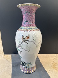 A pair of Chinese famille rose vases and two vases, Qianlong mark, 20th C.
