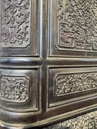 A Chinese zitan wood 'duo bao ge' cabinet of curiosities with carved floral design, 19th C.
