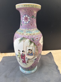 A pair of Chinese famille rose vases and two vases, Qianlong mark, 20th C.