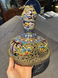 A pair of large and impressive Chinese cloisonn&eacute; 'dragons and cranes' censers and covers, 19/20th C.