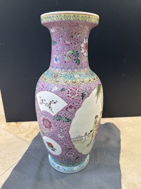 A pair of Chinese famille rose vases and two vases, Qianlong mark, 20th C.