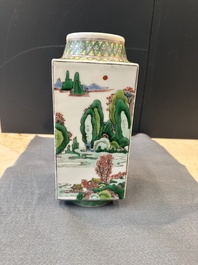 Three Chinese famille rose vases and a famille verte 'cong' vase, Qianlong mark, 20th C.