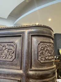 A Chinese zitan wood 'duo bao ge' cabinet of curiosities with carved floral design, 19th C.
