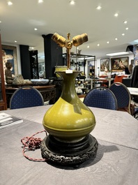 A Chinese monochrome teadust-glazed vase mounted as a lamp, 18/19th C.