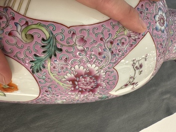 A pair of Chinese famille rose vases and two vases, Qianlong mark, 20th C.