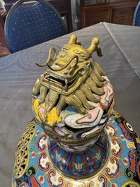 A pair of large and impressive Chinese cloisonn&eacute; 'dragons and cranes' censers and covers, 19/20th C.