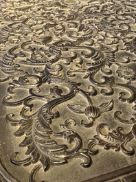 A Chinese zitan wood 'duo bao ge' cabinet of curiosities with carved floral design, 19th C.