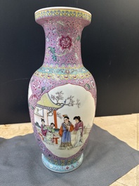 A pair of Chinese famille rose vases and two vases, Qianlong mark, 20th C.