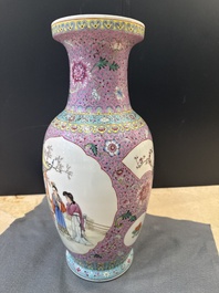 A pair of Chinese famille rose vases and two vases, Qianlong mark, 20th C.