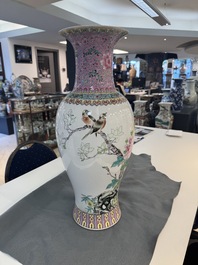 A pair of Chinese famille rose vases and two vases, Qianlong mark, 20th C.