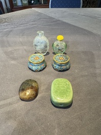 A Chinese gilt-lacquered wall display cabinet and a collection of various snuff bottles, stands and carvings, 20th C.