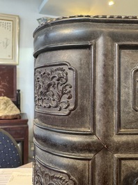 A Chinese zitan wood 'duo bao ge' cabinet of curiosities with carved floral design, 19th C.