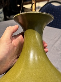 A Chinese monochrome teadust-glazed vase mounted as a lamp, 18/19th C.
