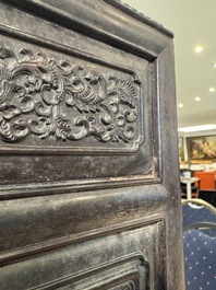 A Chinese zitan wood 'duo bao ge' cabinet of curiosities with carved floral design, 19th C.