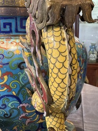 A pair of large and impressive Chinese cloisonn&eacute; 'dragons and cranes' censers and covers, 19/20th C.