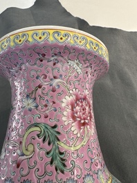 A pair of Chinese famille rose vases and two vases, Qianlong mark, 20th C.